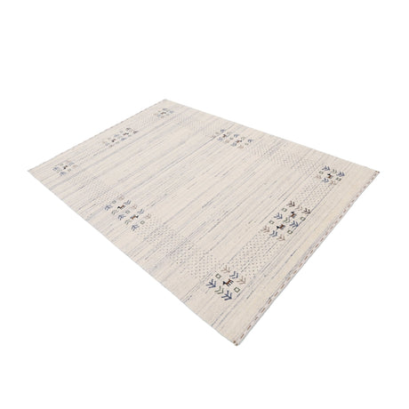 Solid Ivory Border Patterns Hand Loomed Wool Area Rug
