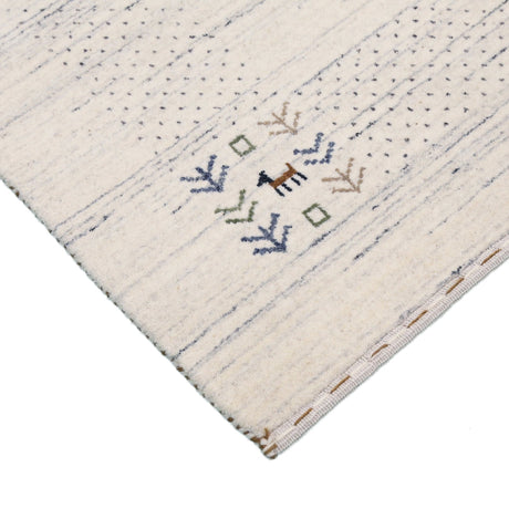 Solid Ivory Border Patterns Hand Loomed Wool Area Rug