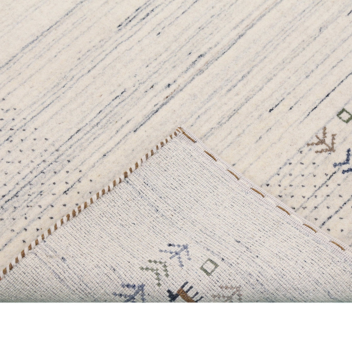 Solid Ivory Border Patterns Hand Loomed Wool Area Rug