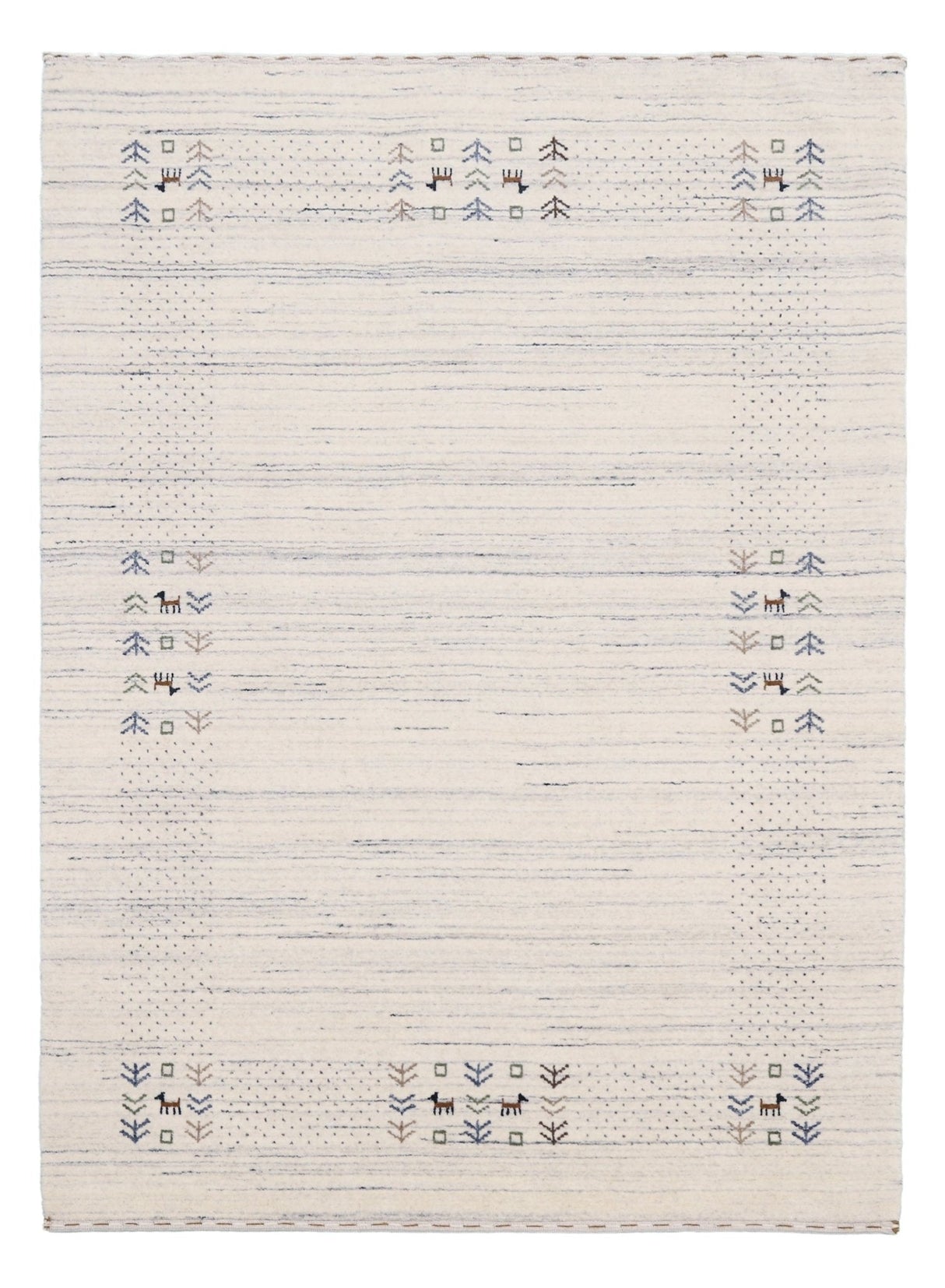 Solid Ivory Border Patterns Hand Loomed Wool Area Rug