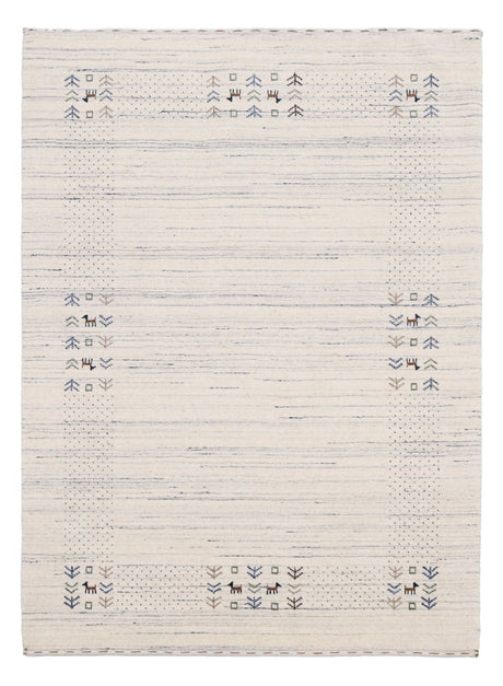 Solid Ivory Border Patterns Hand Loomed Wool Area Rug