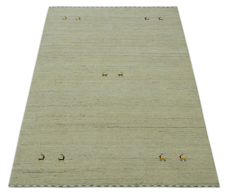 Solid Plain Beige and Charcoal Hand loom Multi size wool area Rug