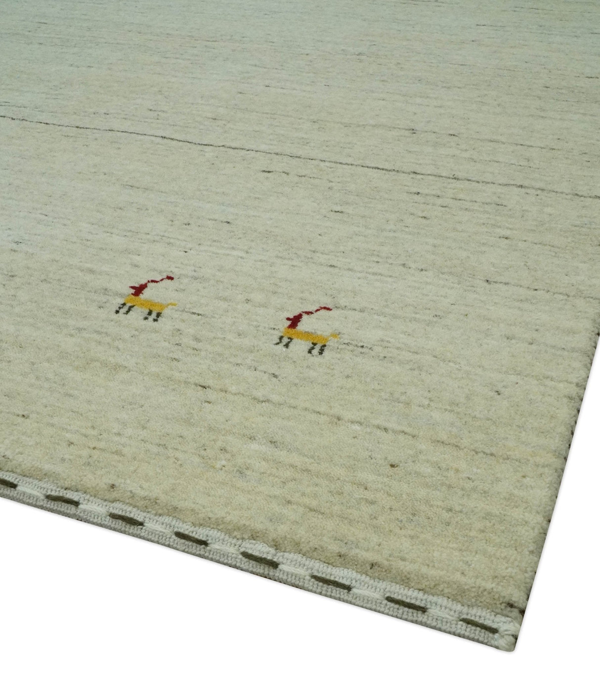 Solid Plain Beige and Charcoal Hand loom Multi size wool area Rug