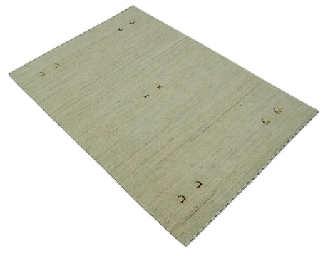 Solid Plain Beige and Charcoal Hand loom Multi size wool area Rug