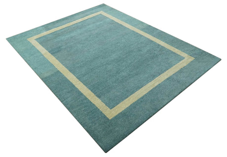 Solid Plain Blue Modern Hand Tufted 8x10 wool area rug
