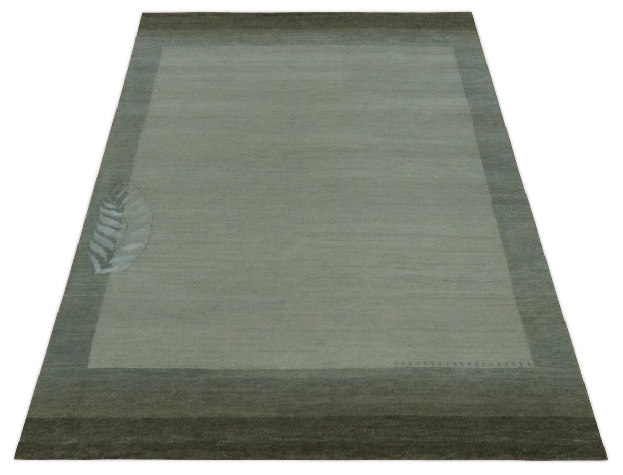 Solid Plain Ivory and Charcoal 5.6x8 wool and Art Silk Area Rug-Area Rug-Parc Decor