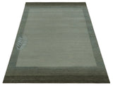 Solid Plain Ivory and Charcoal 5.6x8 wool and Art Silk Area Rug-Area Rug-Parc Decor
