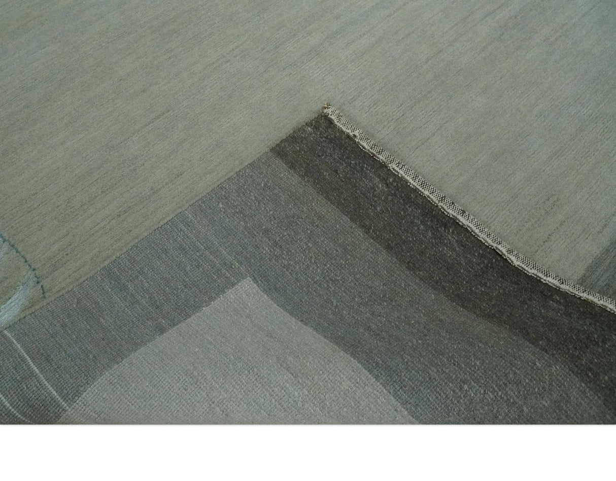 Solid Plain Ivory and Charcoal 5.6x8 wool and Art Silk Area Rug-Area Rug-Parc Decor