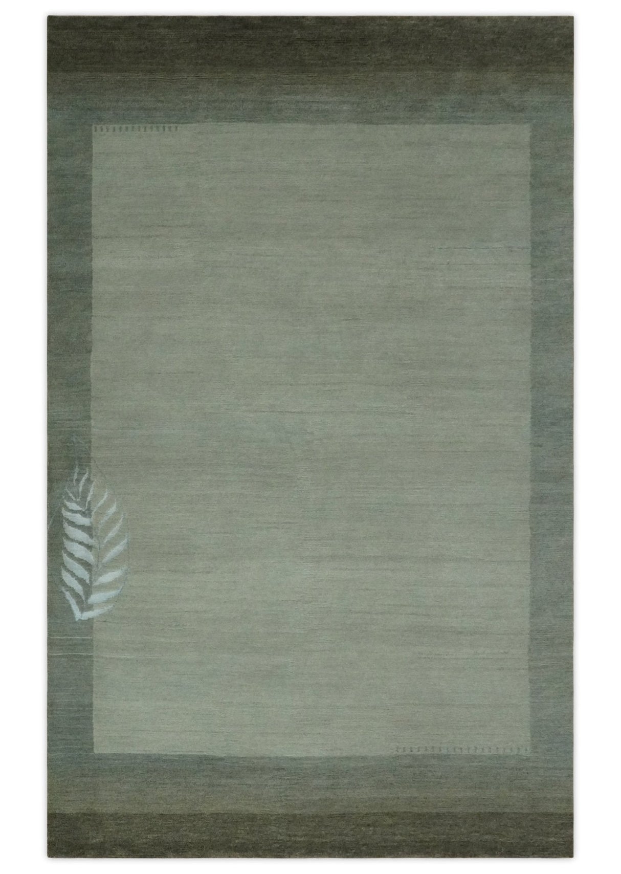 Solid Plain Ivory and Charcoal 5.6x8 wool and Art Silk Area Rug-Area Rug-Parc Decor