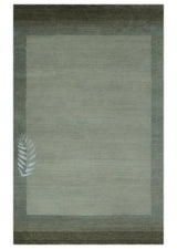 Solid Plain Ivory and Charcoal 5.6x8 wool and Art Silk Area Rug-Area Rug-Parc Decor