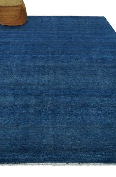Solid Plane Blue Hand knotted Contemporary Custom Made wool Area Rug