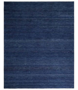 Solid Plane Navy Blue Hand knotted Modern 8x10 wool Area Rug