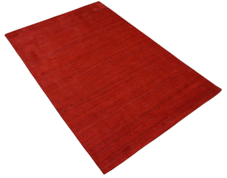 Solid Red Scandinavian 5x7 Blended Wool Flatwoven Area Rug