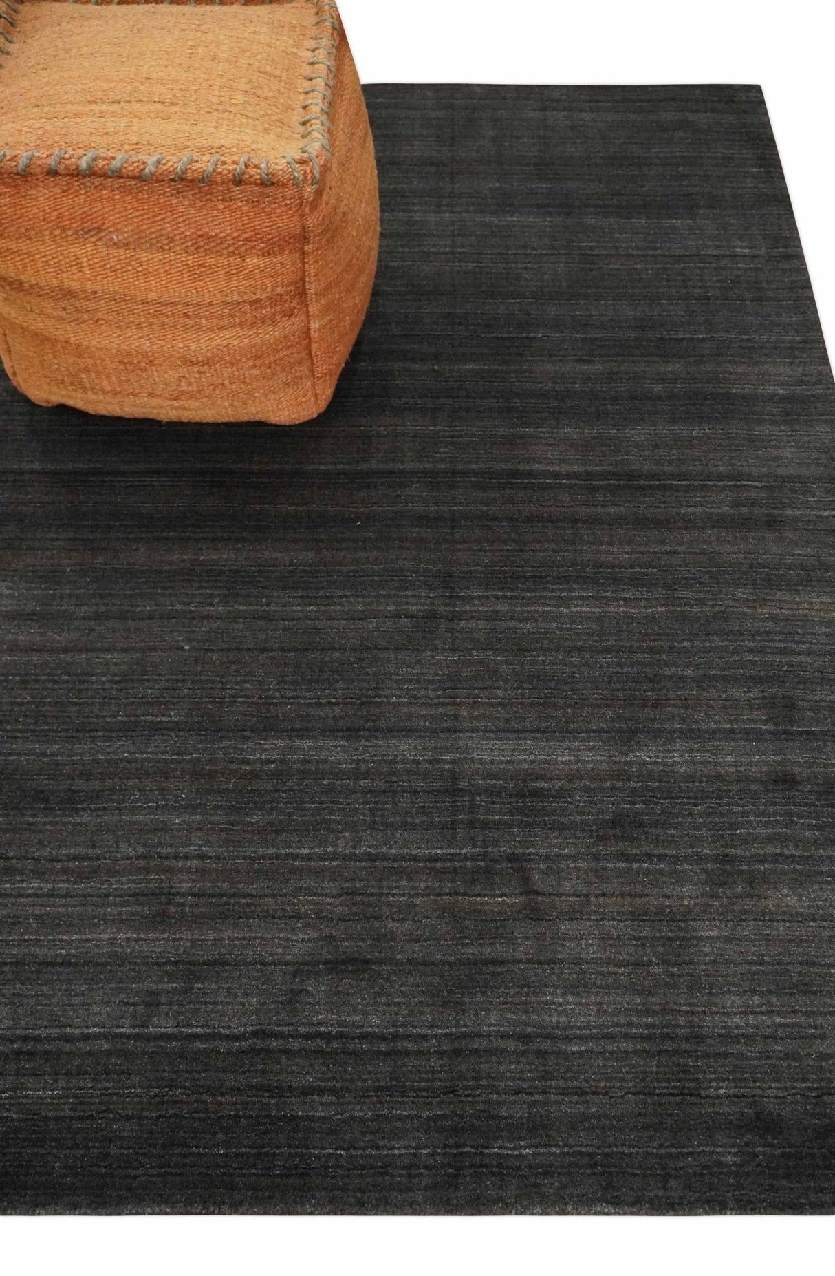 Solid Shaded Charcoal 5x7 Blended Wool Hand Woven Area Rug
