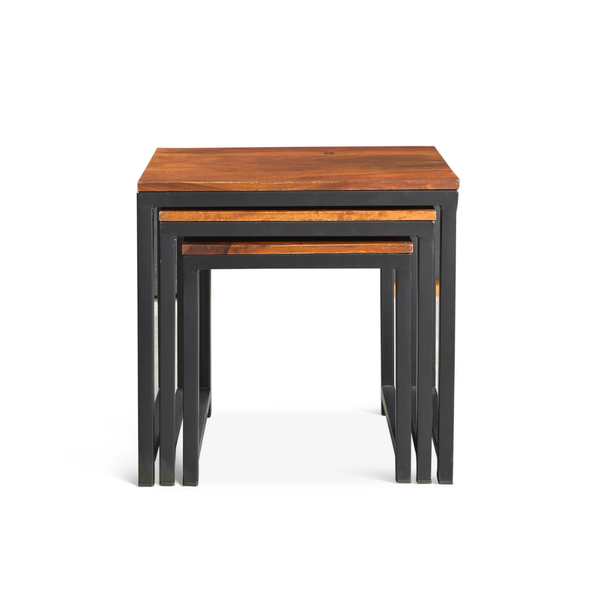 Solid Sheesham Wood Metal Nesting Table-End table-Parc Decor