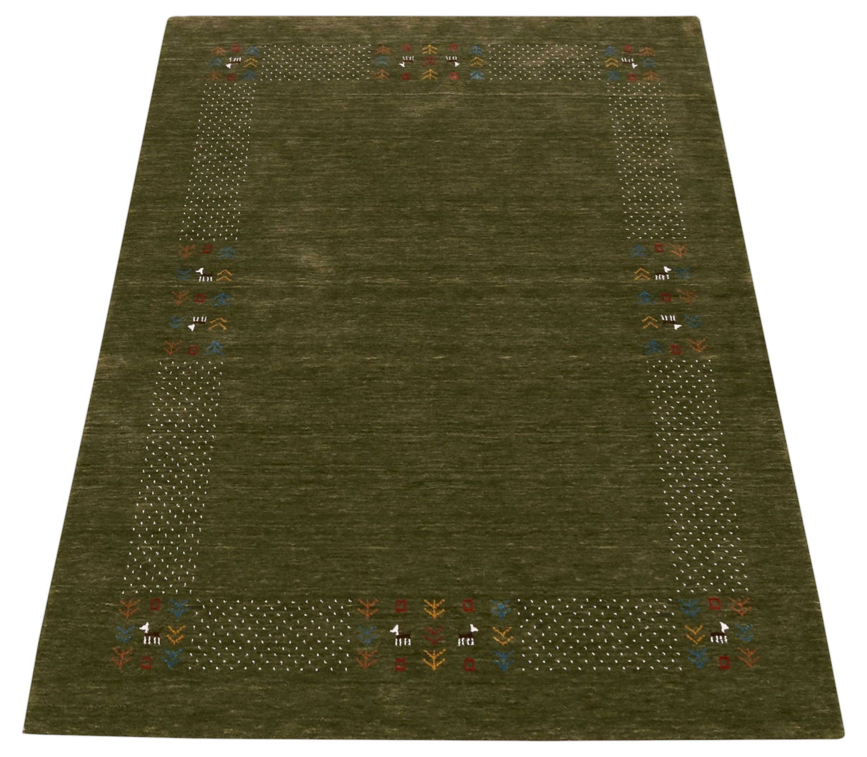 Solid with Border Patterns Hand Loomed Wool Area Rug