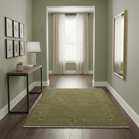 Solid with Border Patterns Hand Loomed Wool Area Rug
