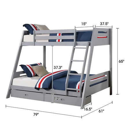 Solid Wood Twin / Full Bunk Bed with Reversible Angled Ladder and Underbed Drawers