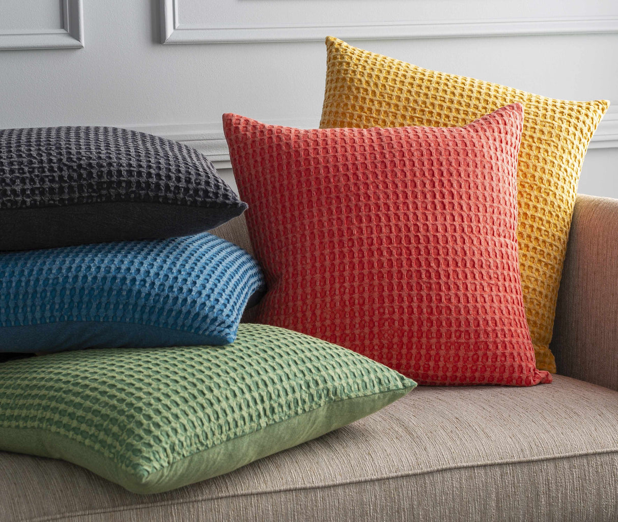 Solvang Textured Coral Cotton Square Throw Pillow-Throw Pillows-Parc Decor