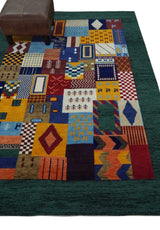 Soumak loop and cut 5x7 Multicolor Shapes Modern Artistic Wool Hand Woven Rug | KNT41