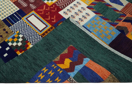 Soumak loop and cut 5x7 Multicolor Shapes Modern Artistic Wool Hand Woven Rug | KNT41