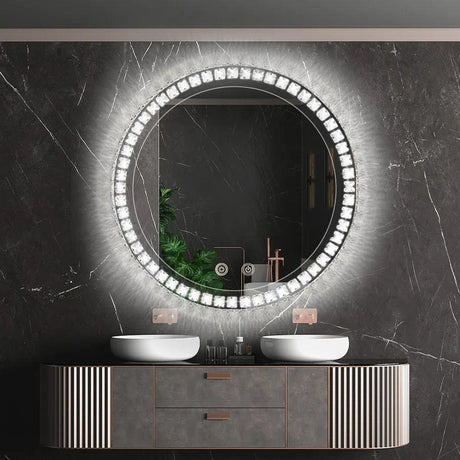 Sparkle Vision round 24 in LED Wall-Mounted Frameless Bathroom Vanity Mirror with Anti-Fog,Smart Dimmable and 3 LED Color-镜子-Parc Decor