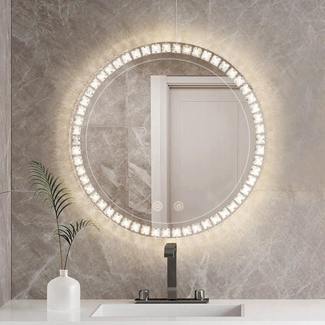 Sparkle Vision round 24 in LED Wall-Mounted Frameless Bathroom Vanity Mirror with Anti-Fog,Smart Dimmable and 3 LED Color-镜子-Parc Decor