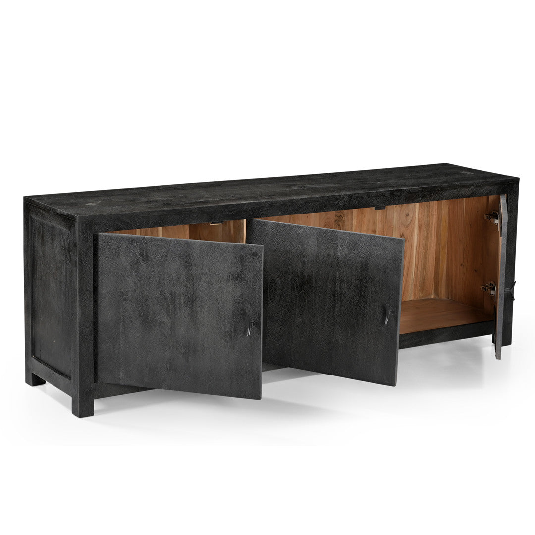 Sparrow Solid Wood 3 Door Media Console - Gray-Sideboard-Parc Decor