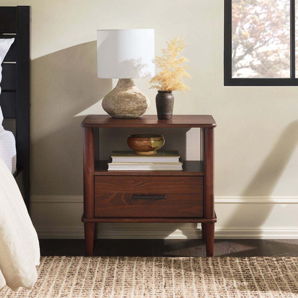 Spindle Transitional 1-Drawer Nightstand-Bedroom-Parc Decor