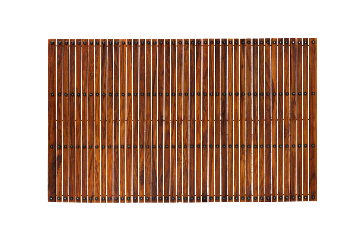 Spokane Etra Large Oiled Teak Shower and Bath String Mat with Rubber Footing-Bath Mat-Parc Decor