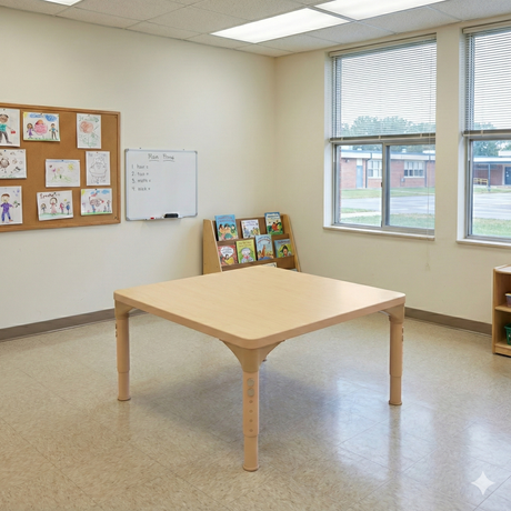 Square Adjustable Kids Classroom Table – 30"×30", 13" to 17" Height
