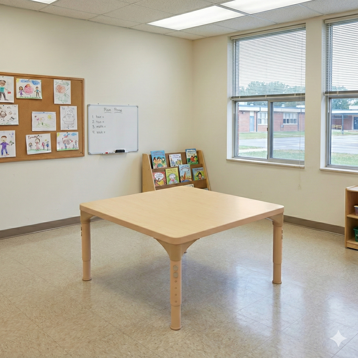 Square Adjustable Kids Classroom Table – 30"×30", 17" to 25" Height