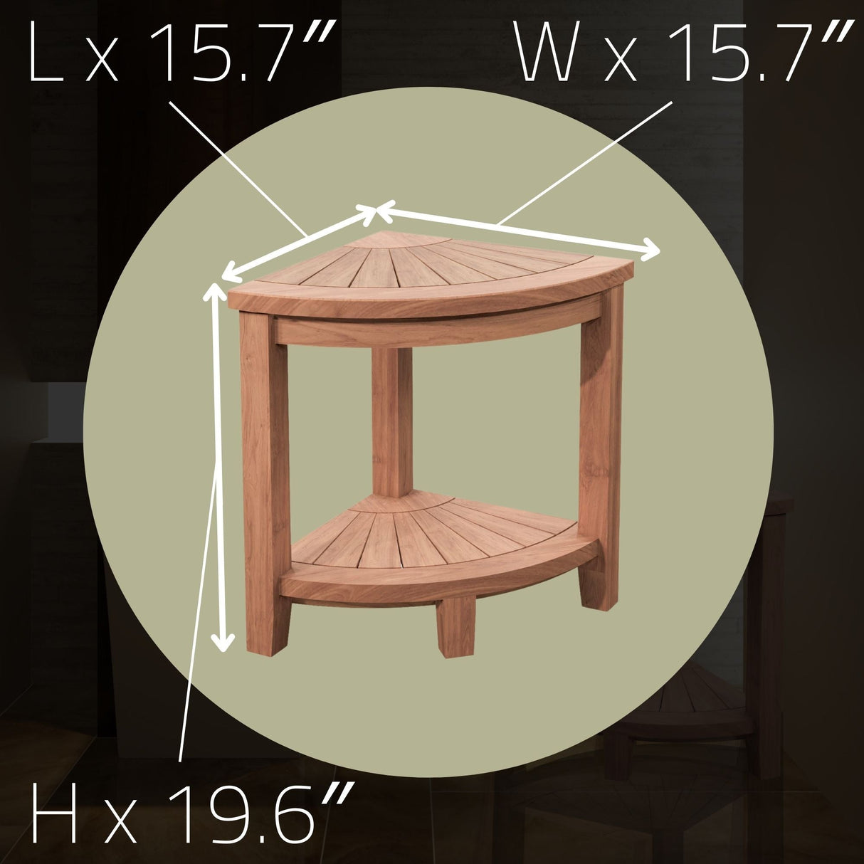 Stanley Natural Teak Shower and Bath Corner Stool with Shelf-Bench-Parc Decor