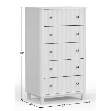 Stapleton Five Drawer Chest, White-Dresser & Chest-Parc Decor