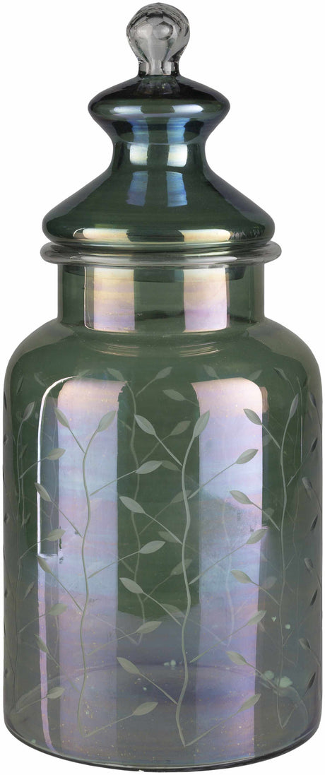 Stewartville Green Etched Glass Jar-Decor-Parc Decor