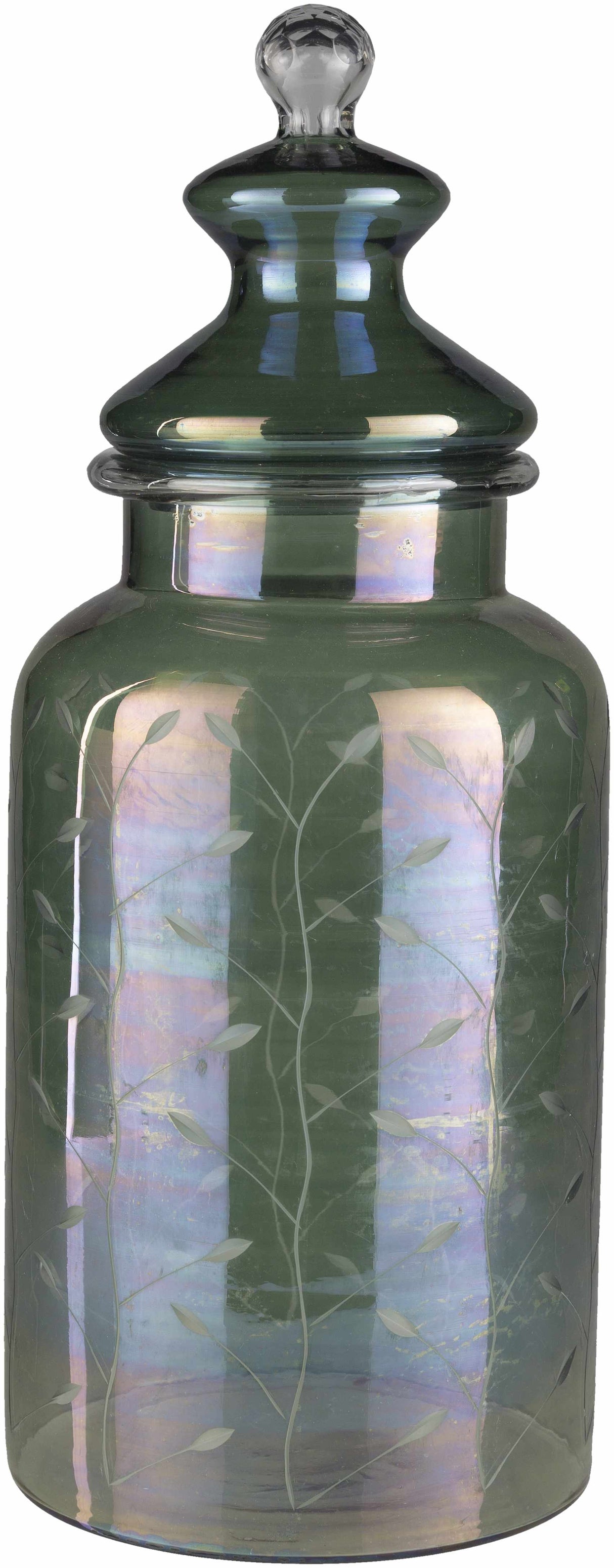 Stewartville Green Etched Glass Jar-Decor-Parc Decor