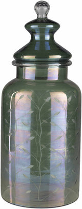 Stewartville Green Etched Glass Jar-Decor-Parc Decor