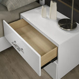 Stoholm Modern White Nightstand with 2-Drawer and Chrome Handles