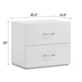 Stoholm Modern White Nightstand with 2-Drawer and Chrome Handles