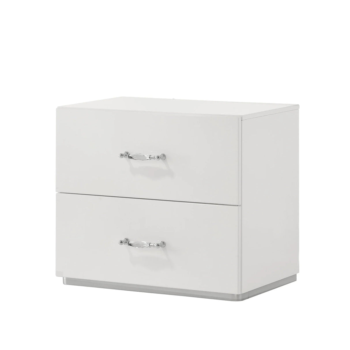 Stoholm Modern White Nightstand with 2-Drawer and Chrome Handles-床头柜-Parc Decor