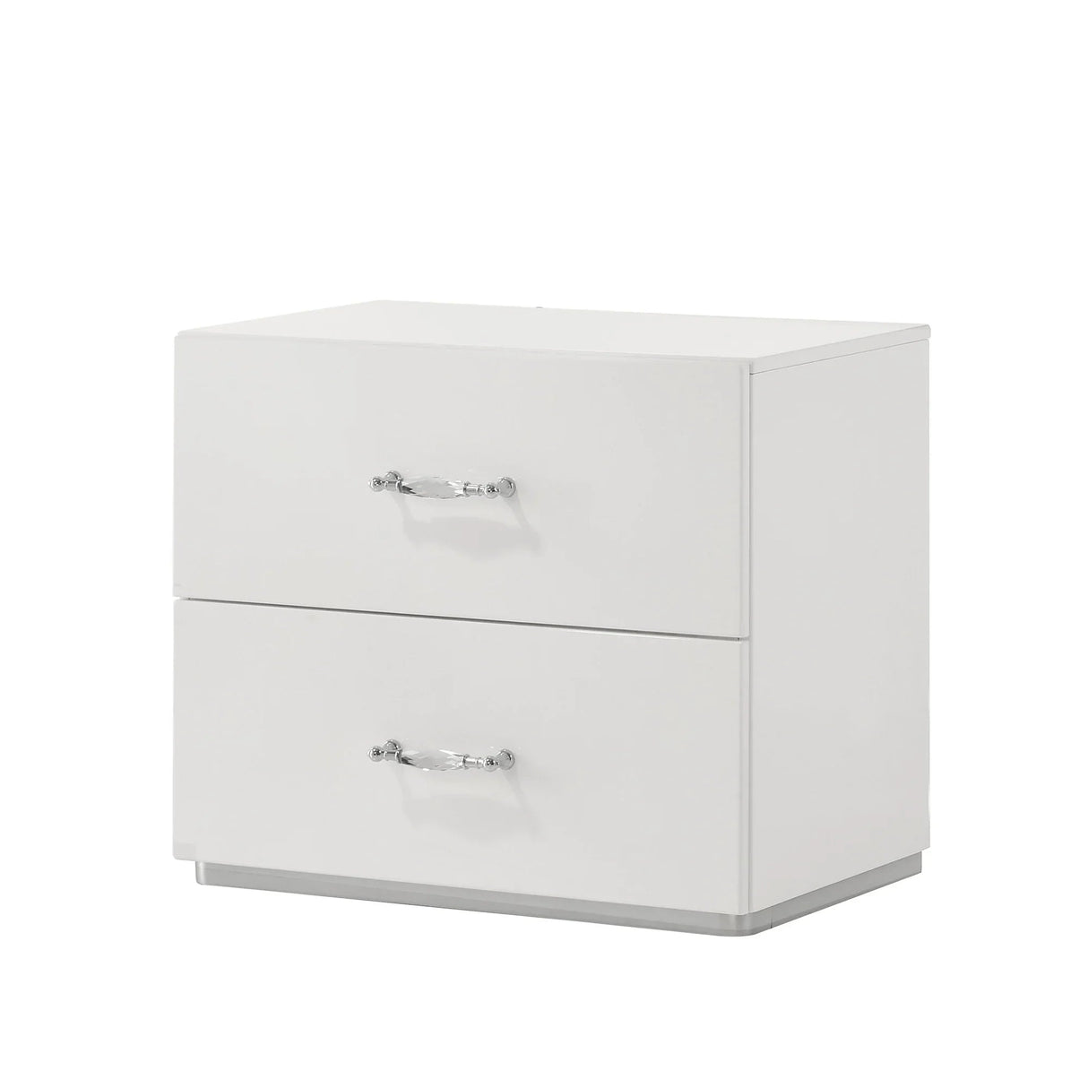Stoholm Modern White Nightstand with 2-Drawer and Chrome Handles