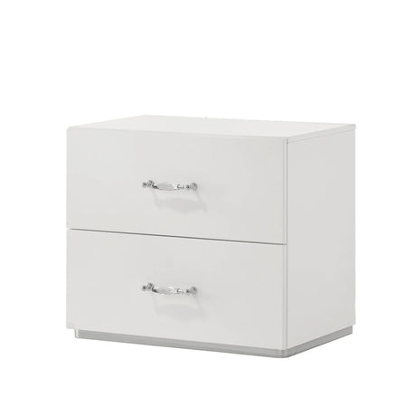 Stoholm Modern White Nightstand with 2-Drawer and Chrome Handles