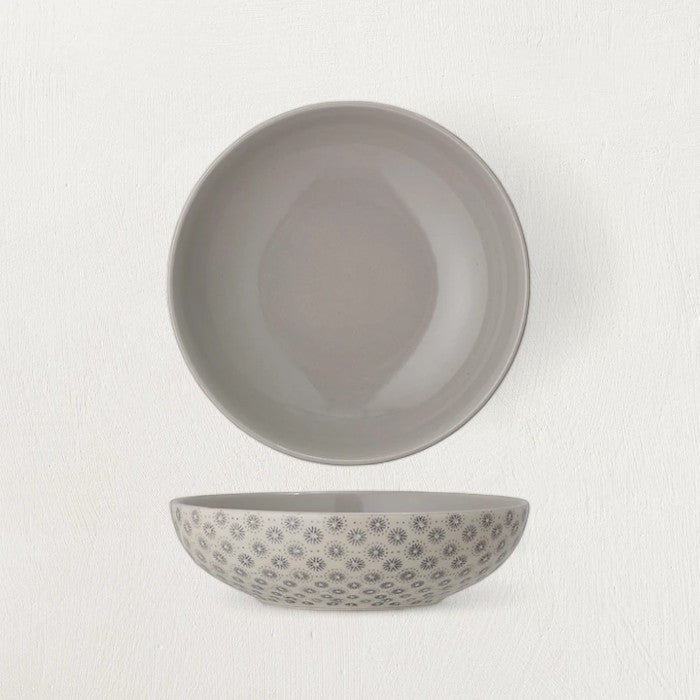 Stoneware Bowl with Grey Hand-Stamped Pattern-Bowls-Parc Decor