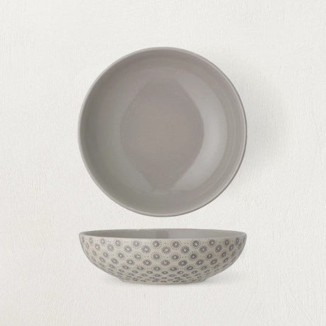 Stoneware Bowl with Grey Hand-Stamped Pattern-Bowls-Parc Decor
