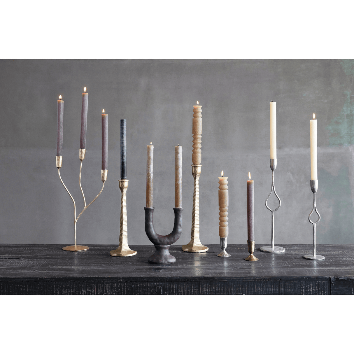 Stoneware Double Taper Candle Holder in Chocolate