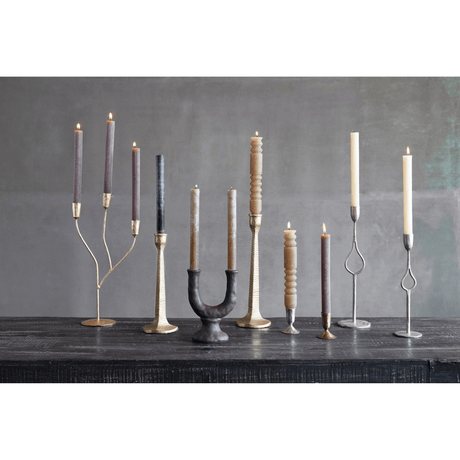 Stoneware Double Taper Candle Holder in Chocolate