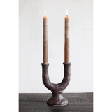 Stoneware Double Taper Candle Holder in Chocolate-Candles and Candle Accessories-Parc Decor