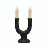 Stoneware Double Taper Candle Holder in Chocolate-Candles and Candle Accessories-Parc Decor