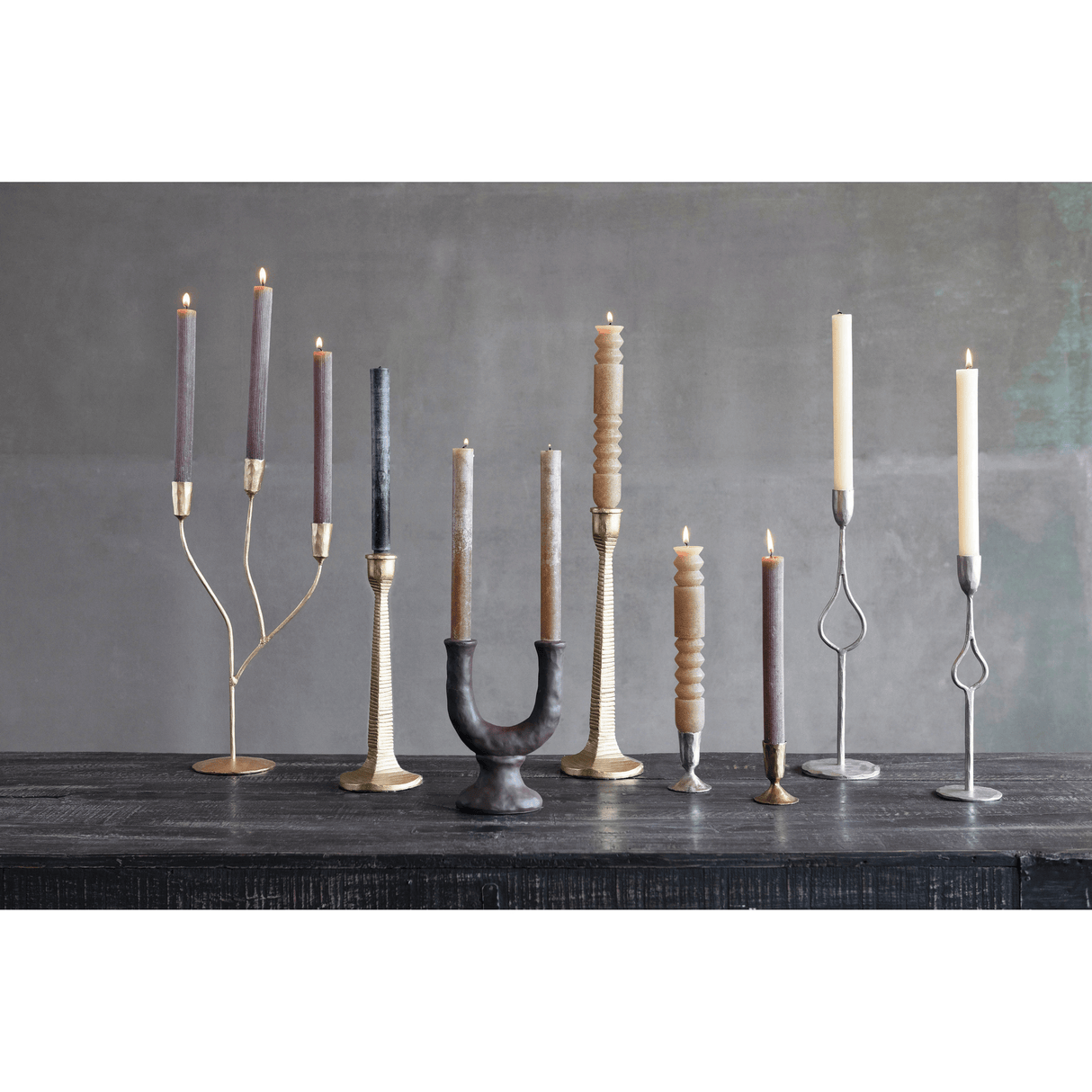 Stoneware Double Taper Candle Holder in Chocolate-Candles and Candle Accessories-Parc Decor