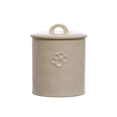 Stoneware Pet Treat Canister with Paw Print – Neutral Glaze-Jars and Cannisters-Parc Decor